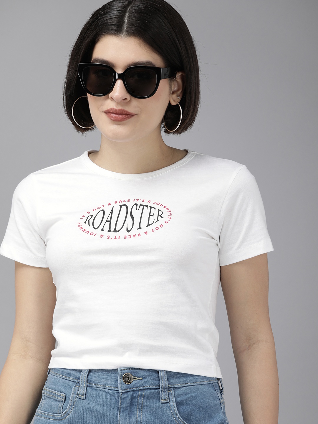 

Roadster Women Typography Printed Bio Finish Slim Fit T-shirt, White