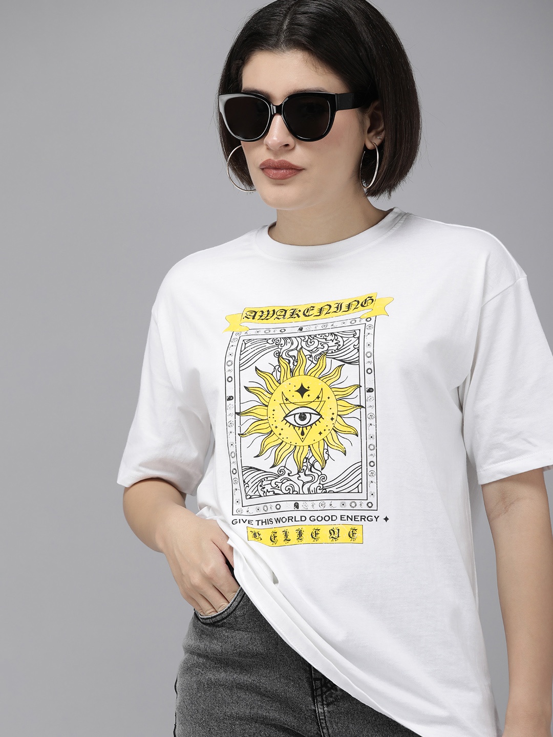 

Roadster Women Printed Bio Finish T-shirt, White
