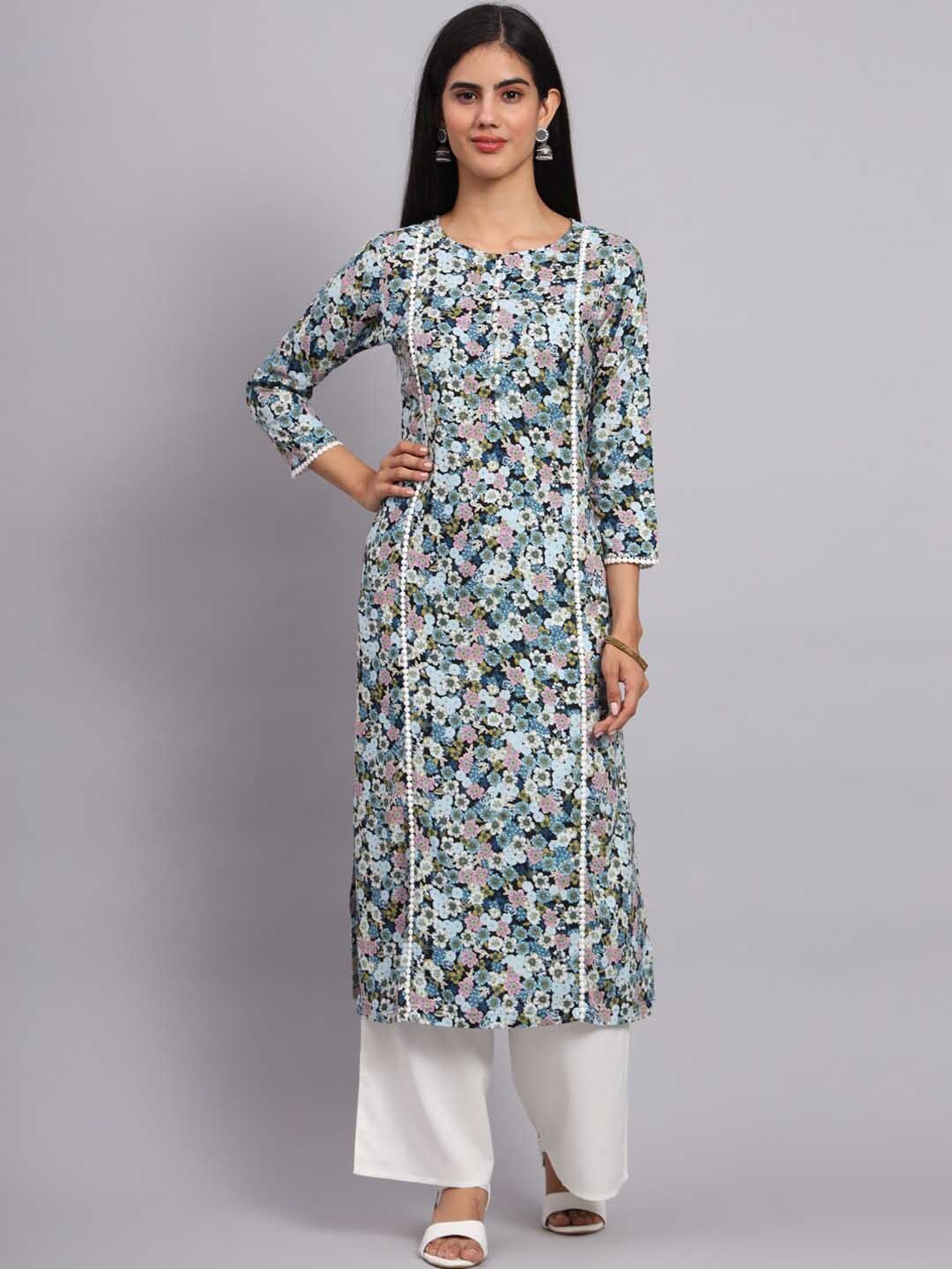 

Tissu Floral Printed Straight Kurta With Palazzos, Black