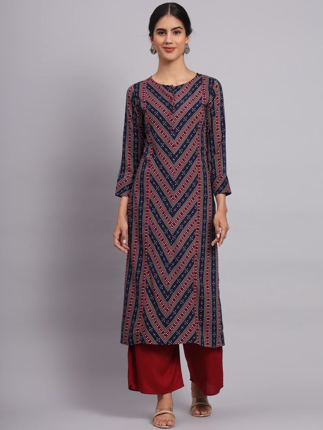 

Tissu Ethnic Motifs Printed Regular Kurta with Palazzos, Navy blue