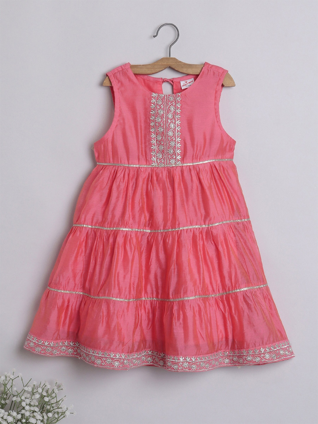 

The Magic Wand Girls Tiered Embroidered Detail A-Line Ethnic Dress, Pink