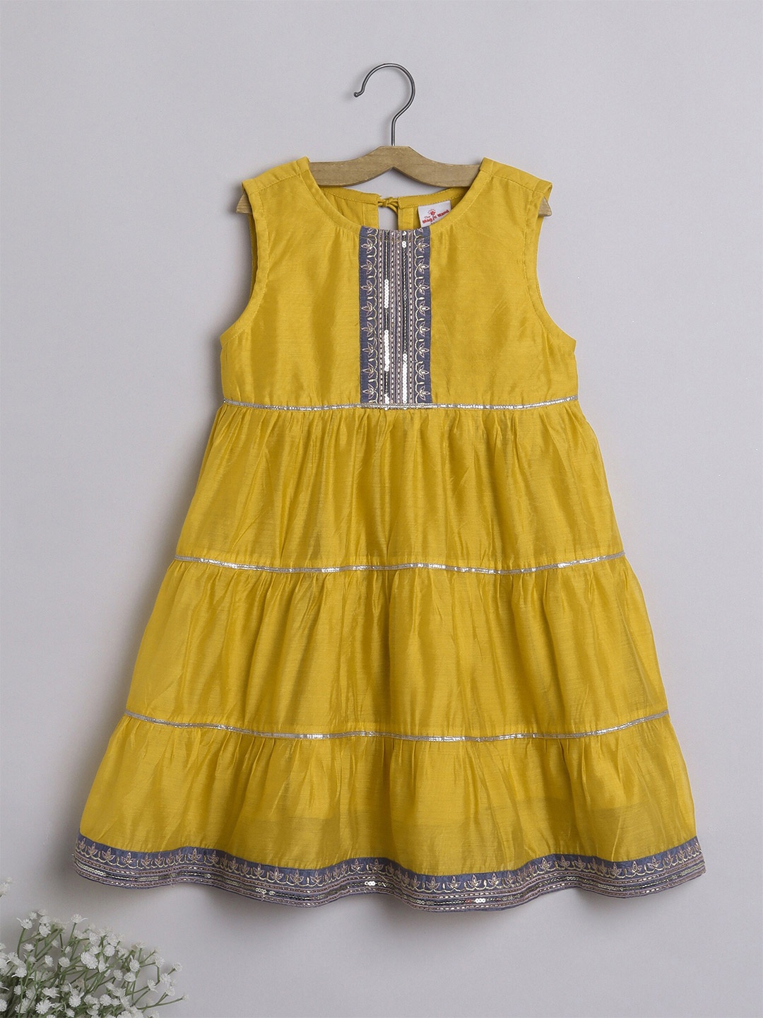 

The Magic Wand Girls Tiered Embellished Detail A-Line Ethnic Dress, Mustard