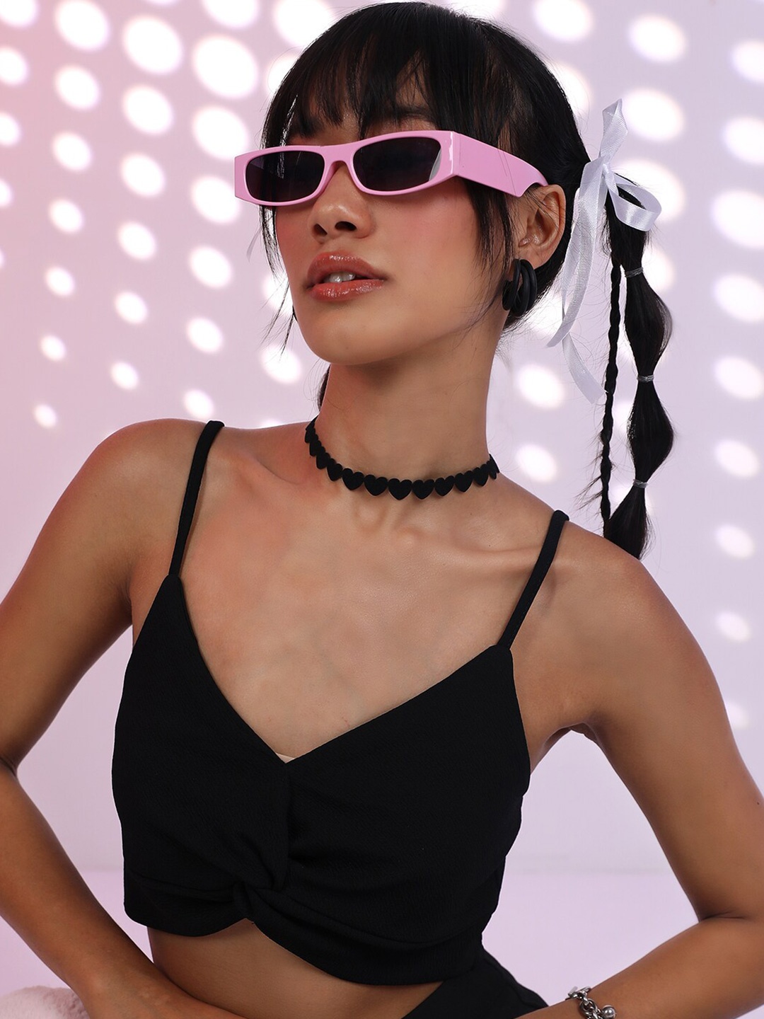 

Tokyo Talkies Black Shoulder Straps Twisted Crop BraletteTop