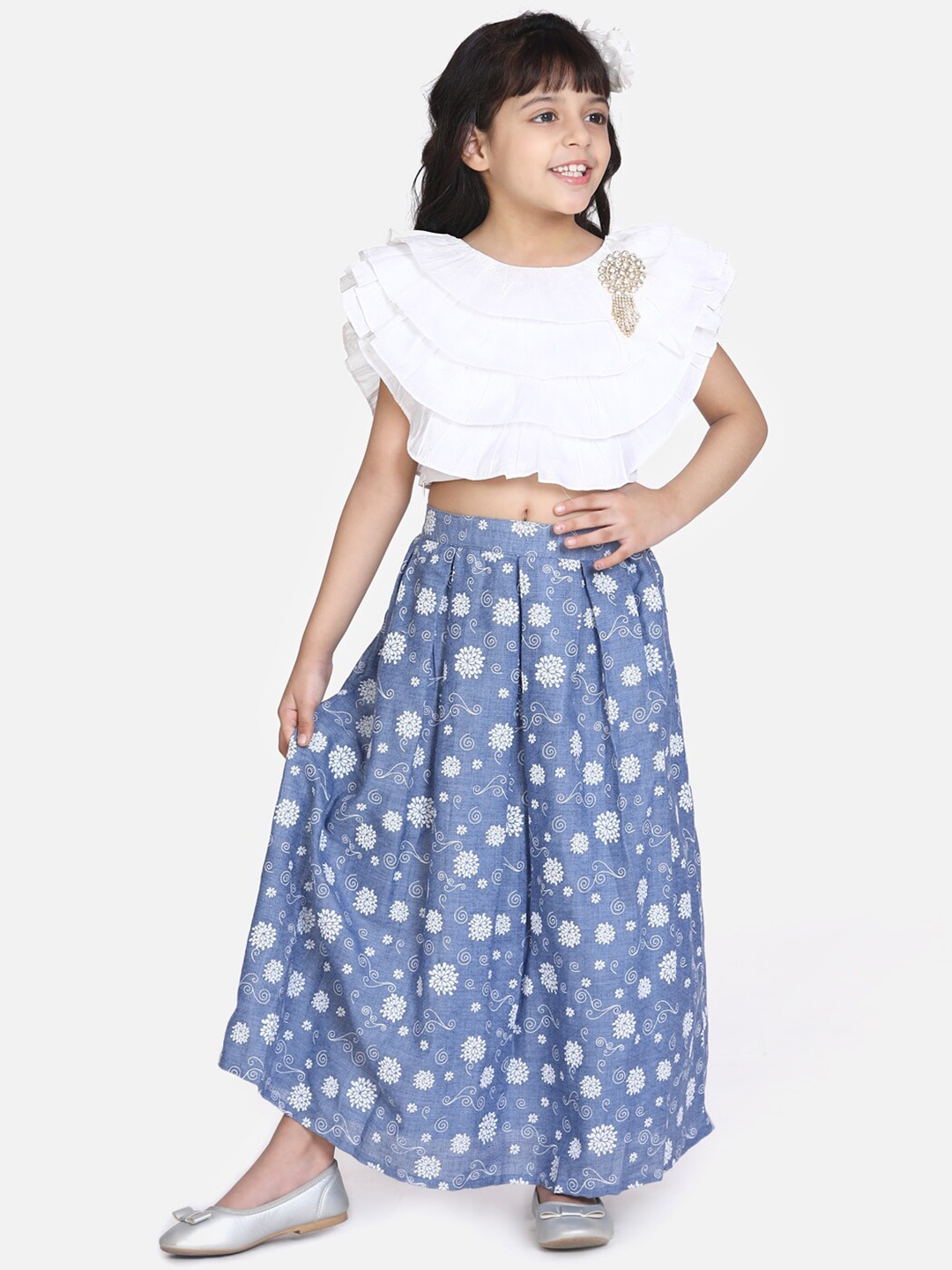 

WhiteHenz CLOTHING Girls One Shoulder Top with Skirt, White