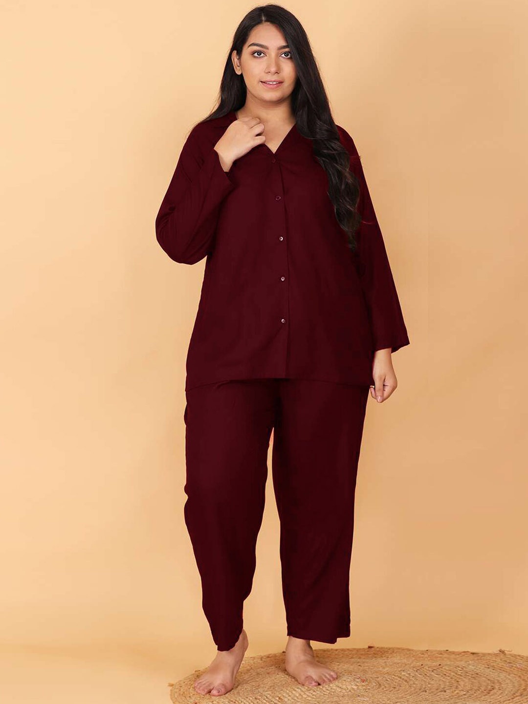 

LastInch Embroidered Night Suit, Maroon