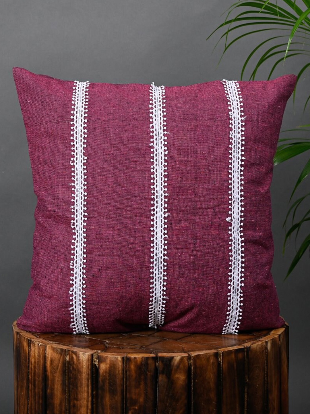 

OUSSUM Pink & White Striped Cotton Square Cushion Cover