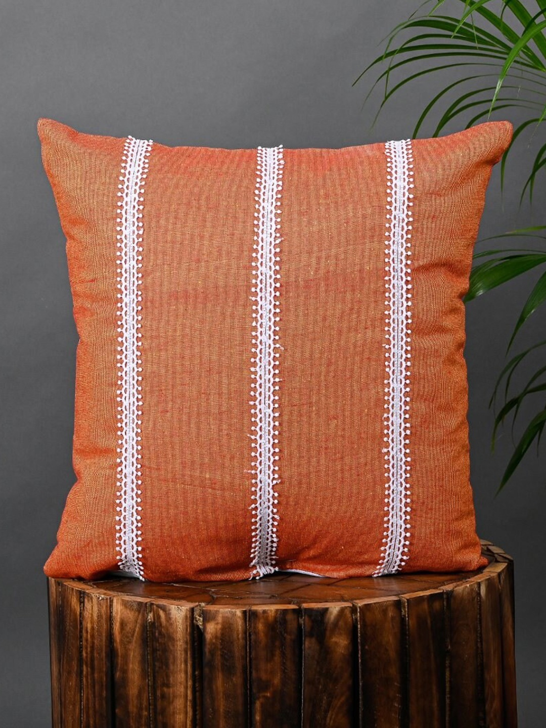 

OUSSUM Orange & White Striped Cotton Square Cushion Cover