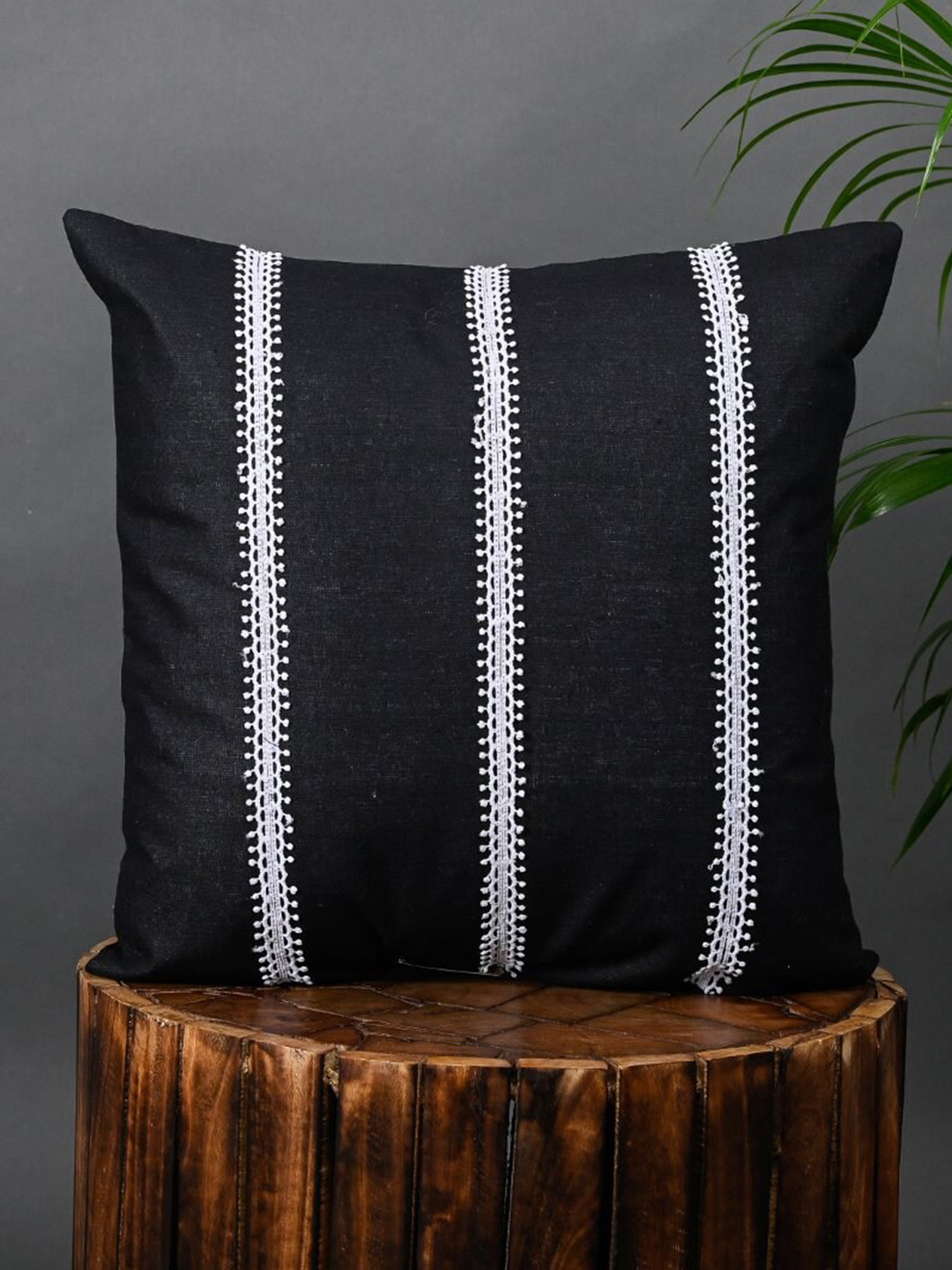 

OUSSUM Black & White Striped Cotton Square Cushion Cover