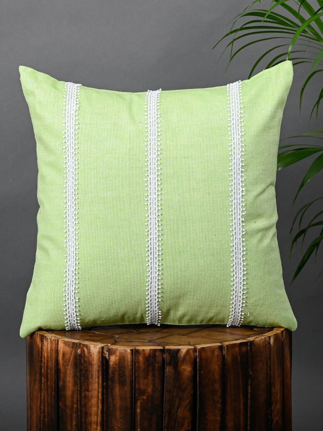 

OUSSUM Green & White Striped Cotton Square Cushion Cover