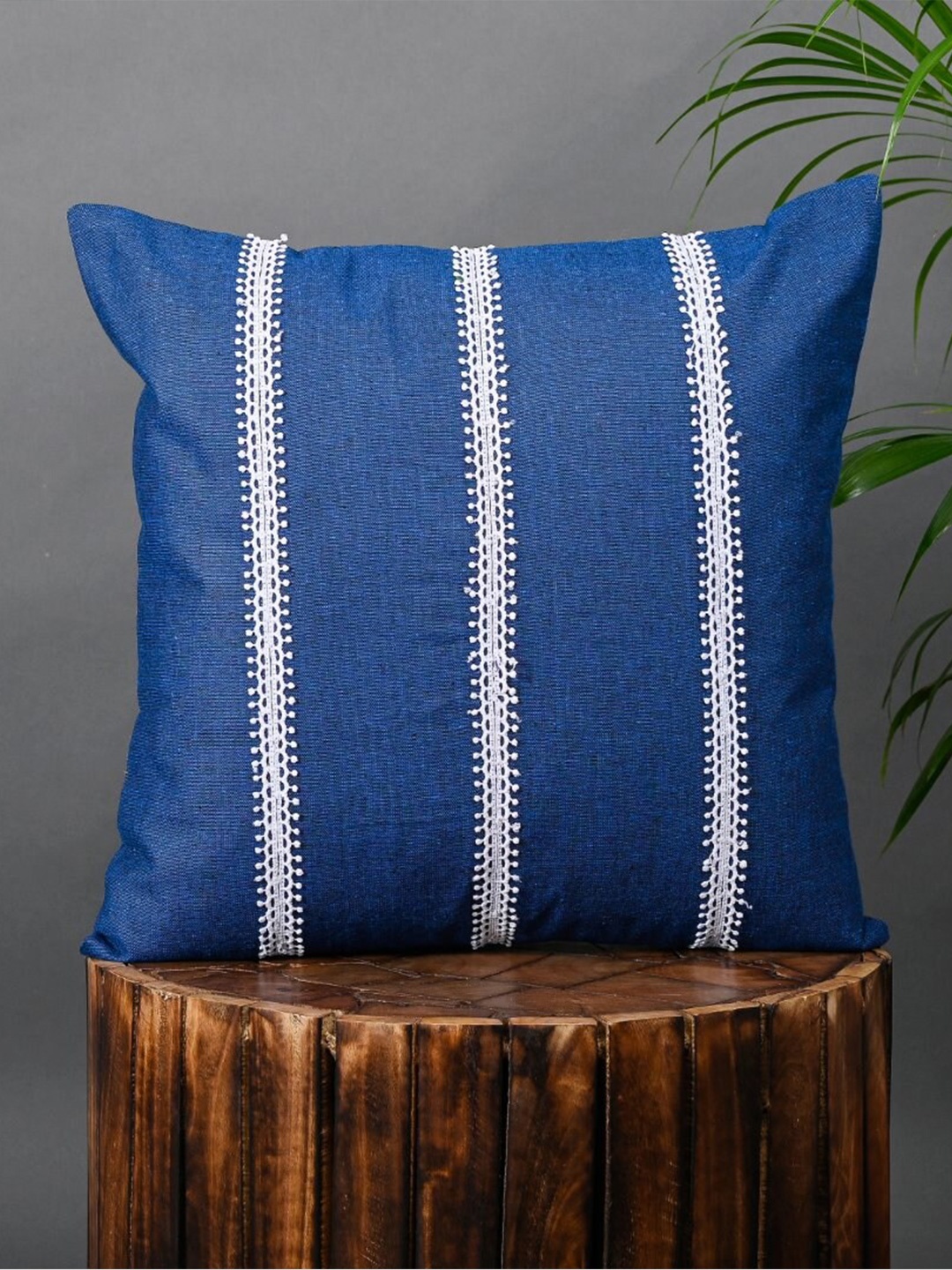 

OUSSUM Blue & White Striped Cotton Square Cushion Cover