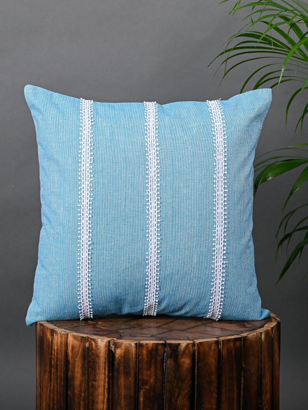 

OUSSUM Blue & White Striped Cotton Square Cushion Cover