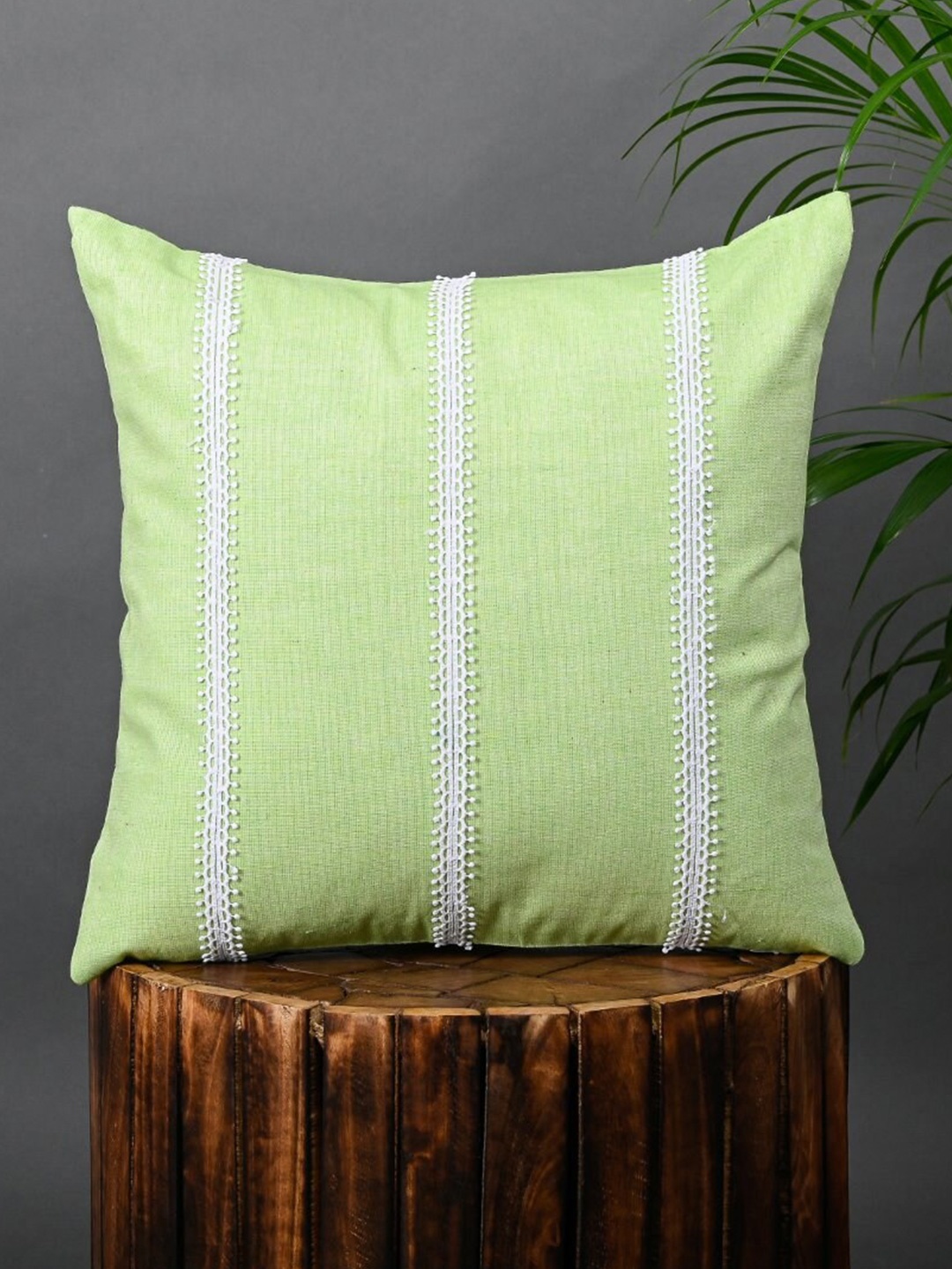 

OUSSUM Green & White Striped Cotton Square Cushion Cover