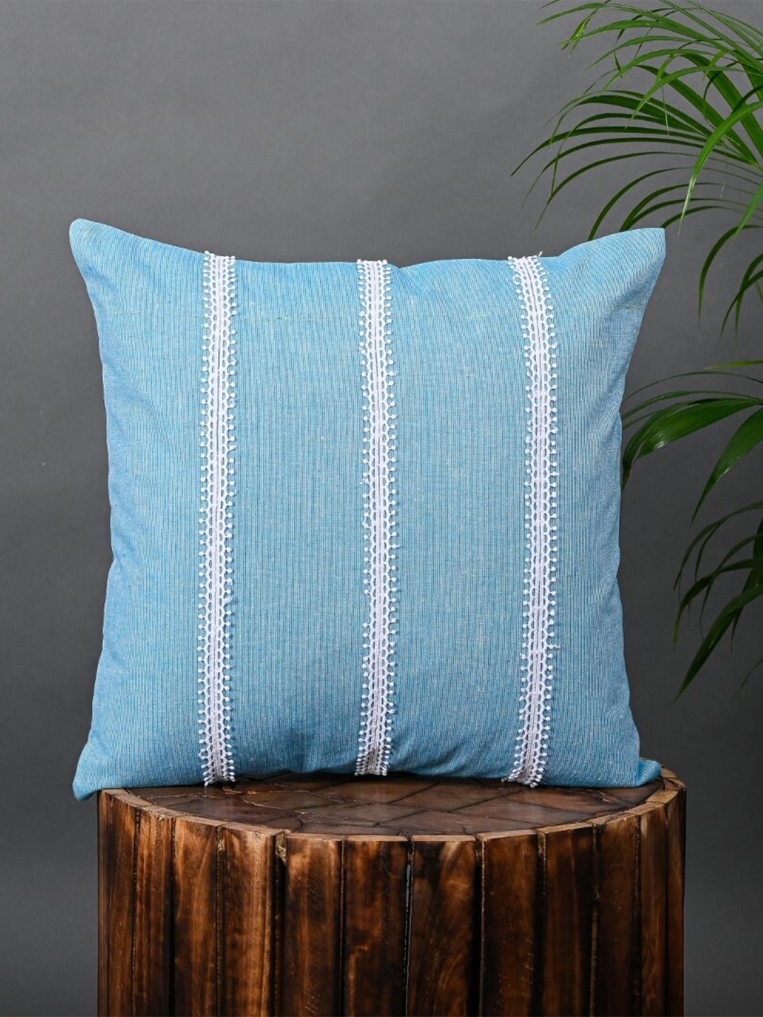 

OUSSUM Blue & White Striped Cotton Square Cushion Cover