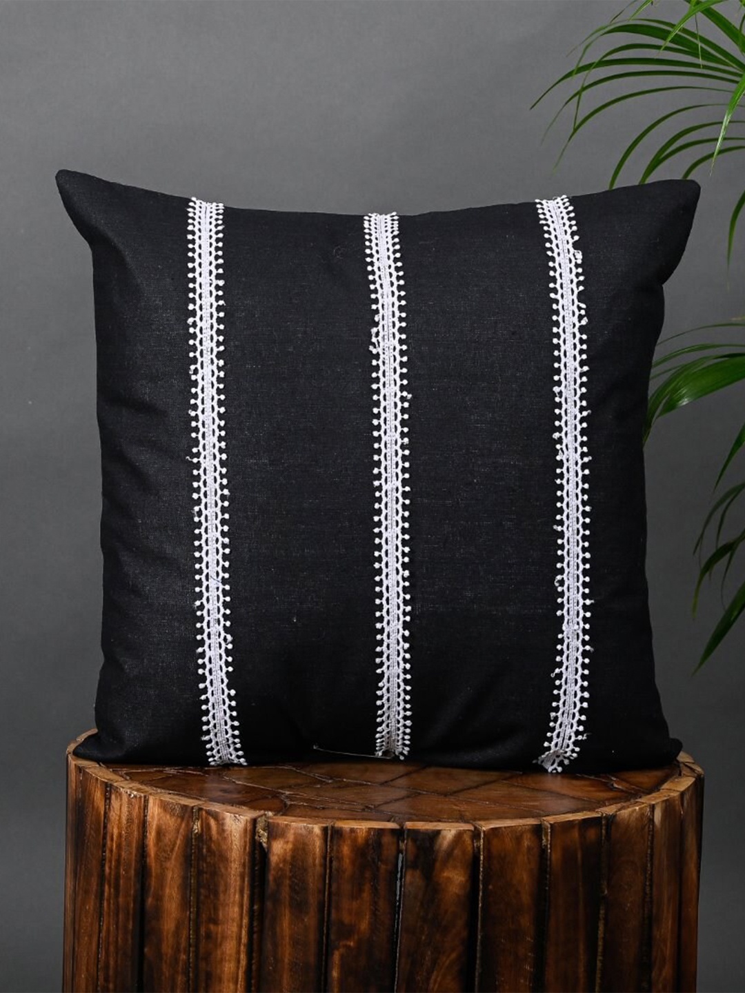 

OUSSUM Black & White Striped Cotton Square Cushion Cover