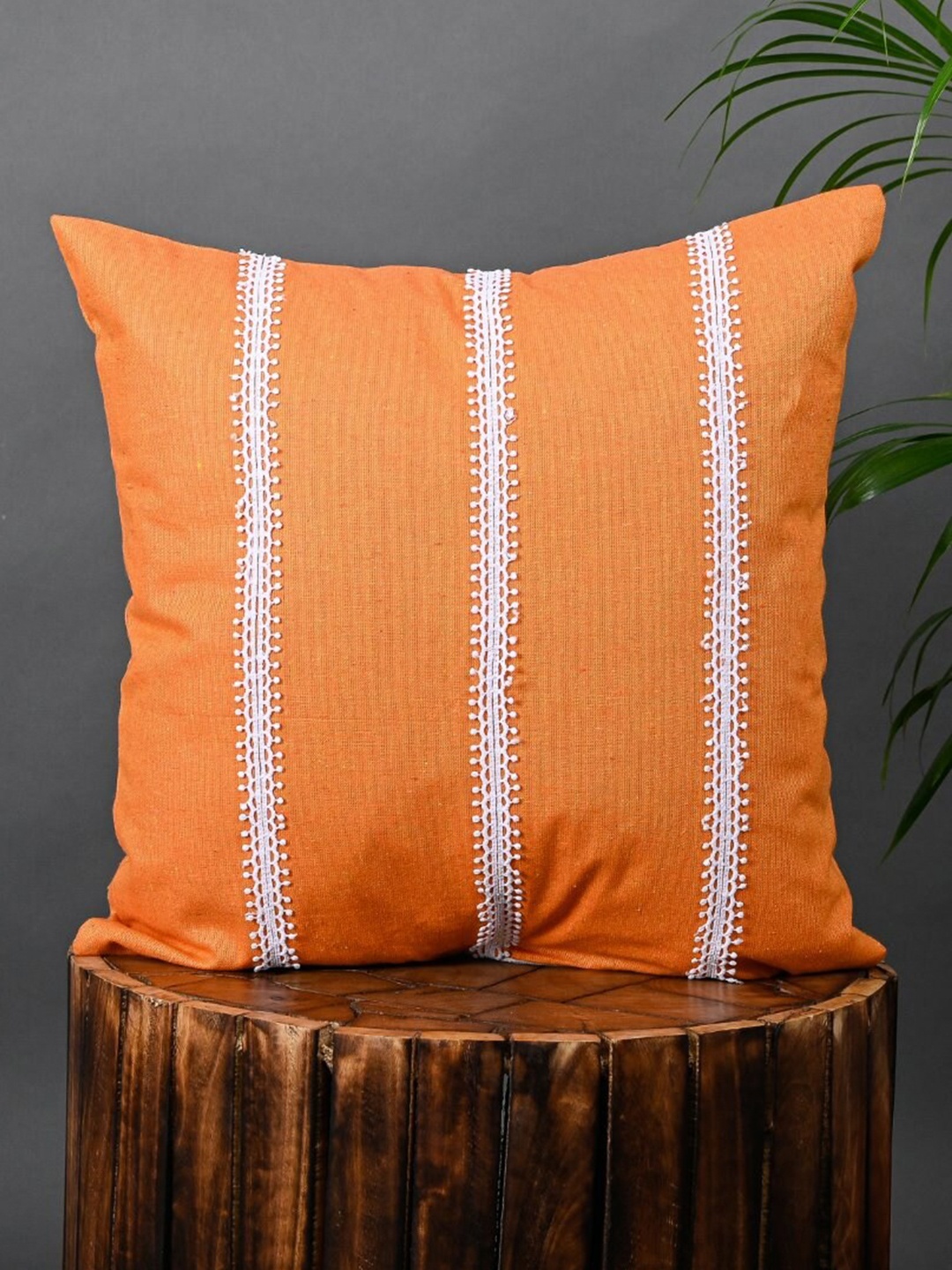 

OUSSUM Orange & White Striped Cotton Square Cushion Cover