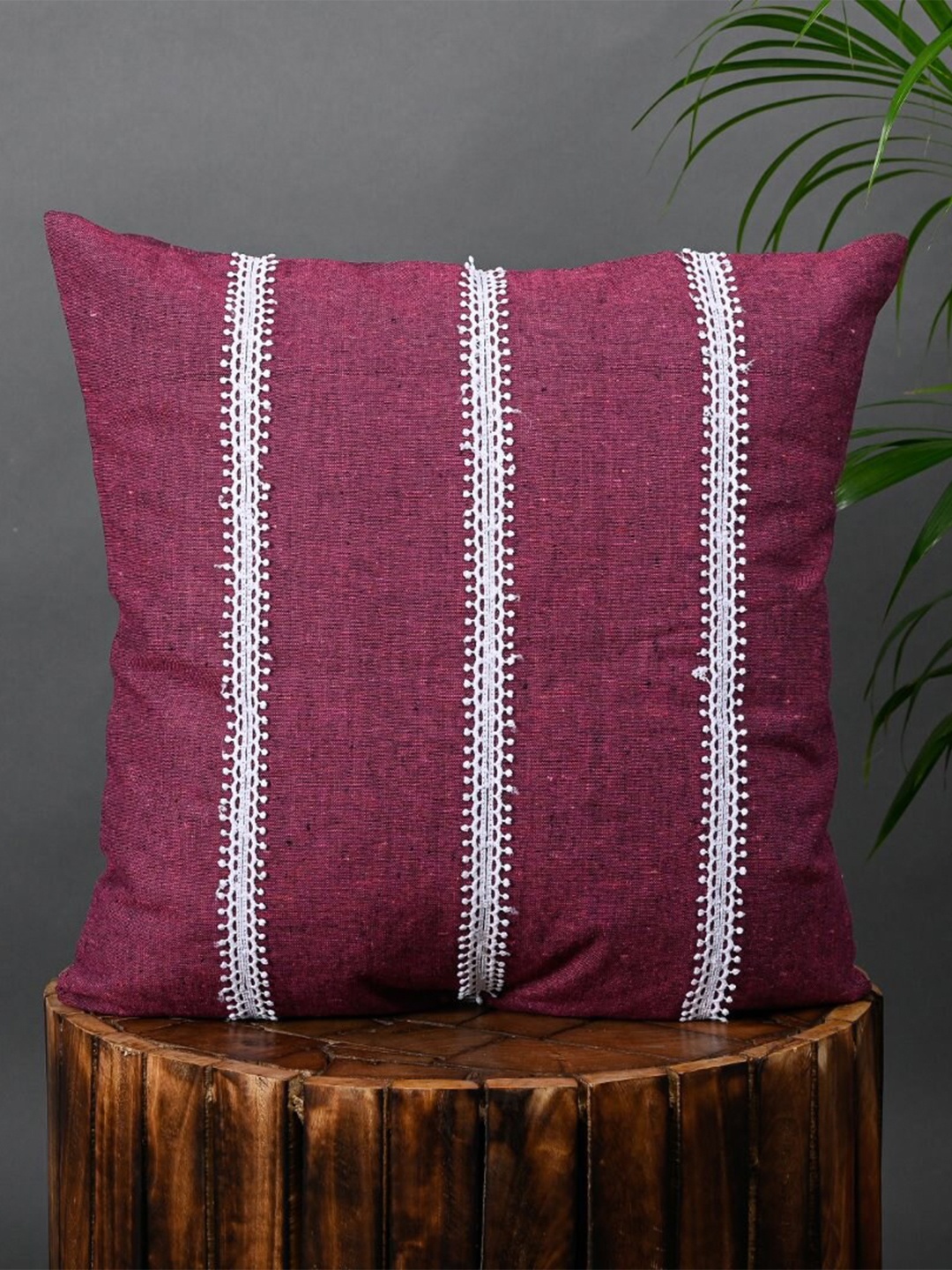 

OUSSUM Pink & White Striped Cotton Square Cushion Cover