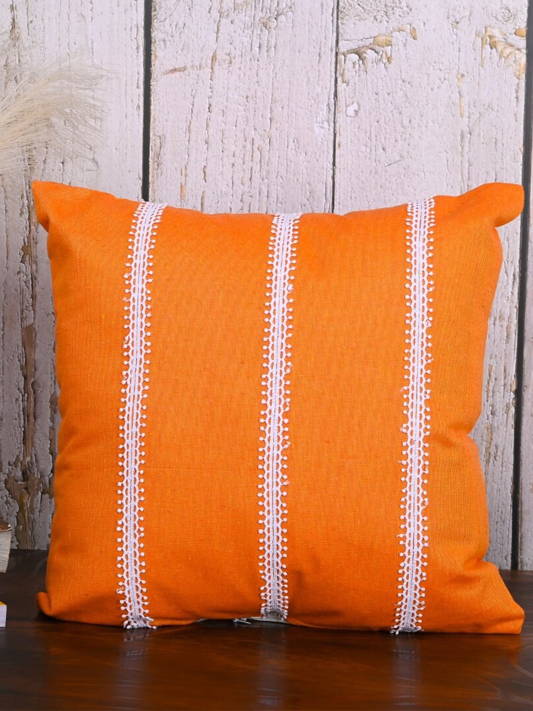 

OUSSUM Orange & White Striped Cotton Square Cushion Cover