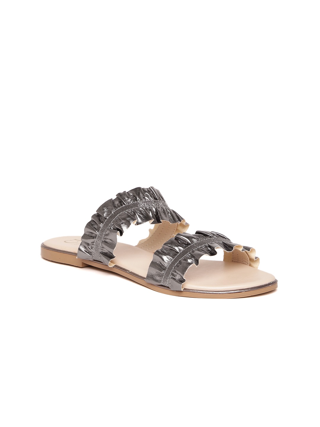 

Carlton London Women Gunmetal-Toned Solid Open Toe Flats, Metallic