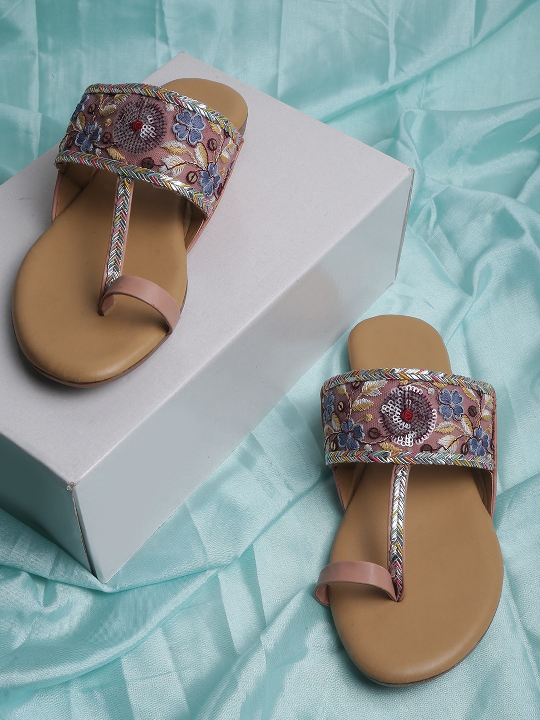 

PERY PAO Embroidered One Toe Flats, Peach