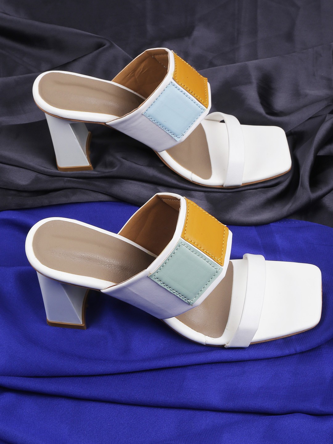 

PERY PAO Colourblocked Open Toe Block Heels, White