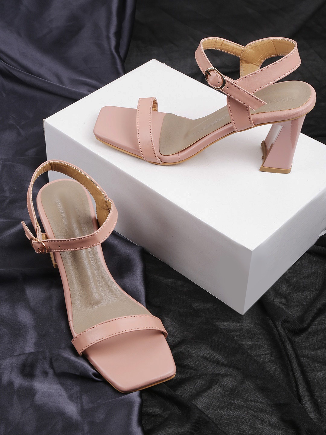 

PERY PAO Open Toe Block Heels, Peach