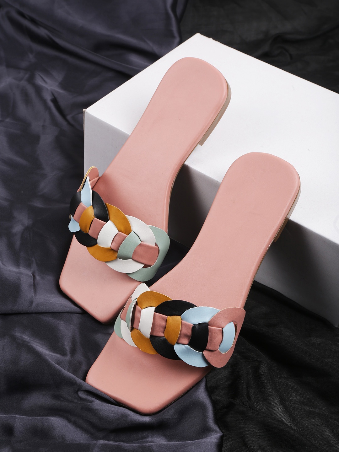

PERY PAO Colourblocked Open Toe Flats, Peach