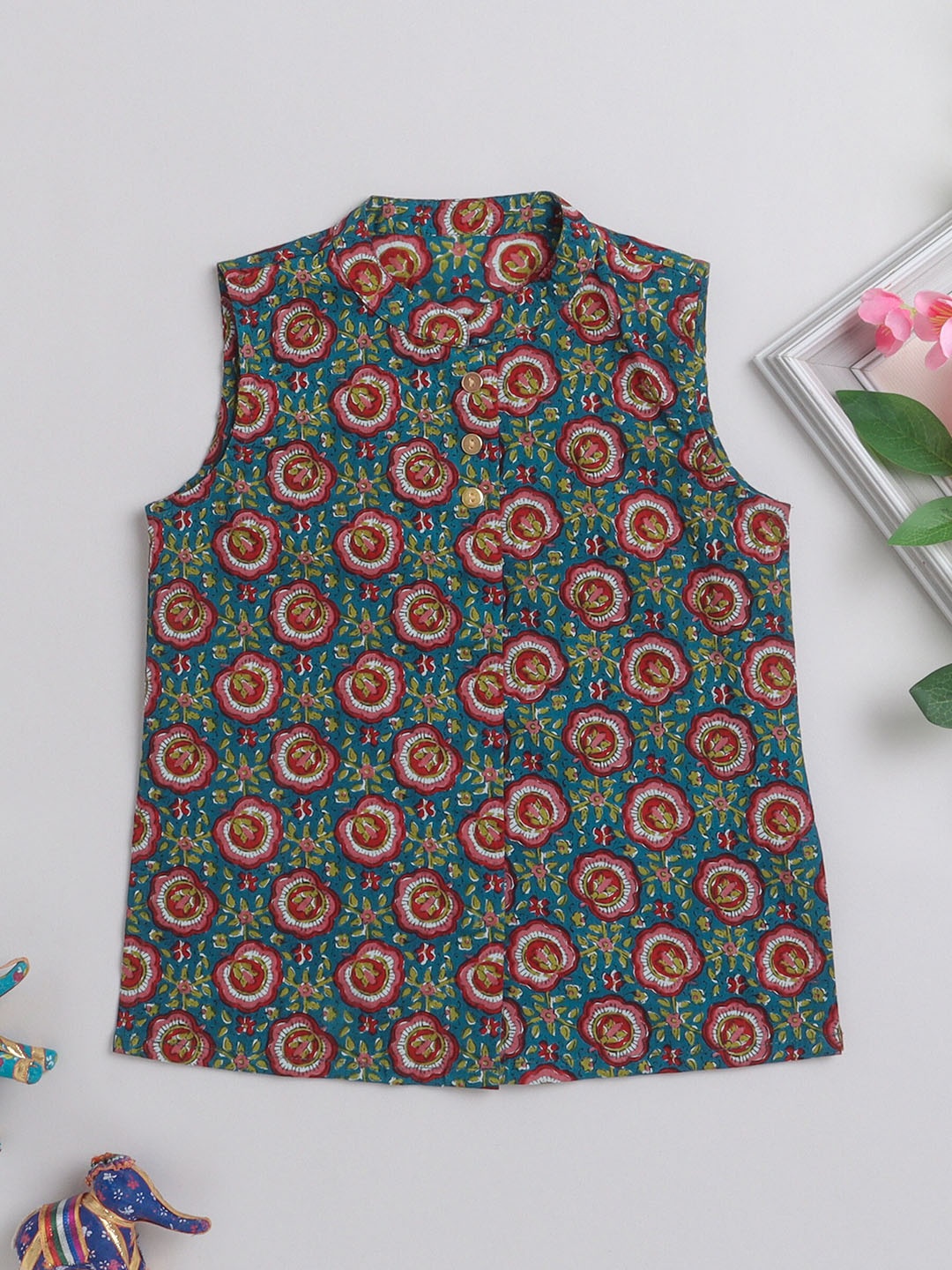 

The Magic Wand Boys Printed Pure Cotton Nehru Jackets, Blue