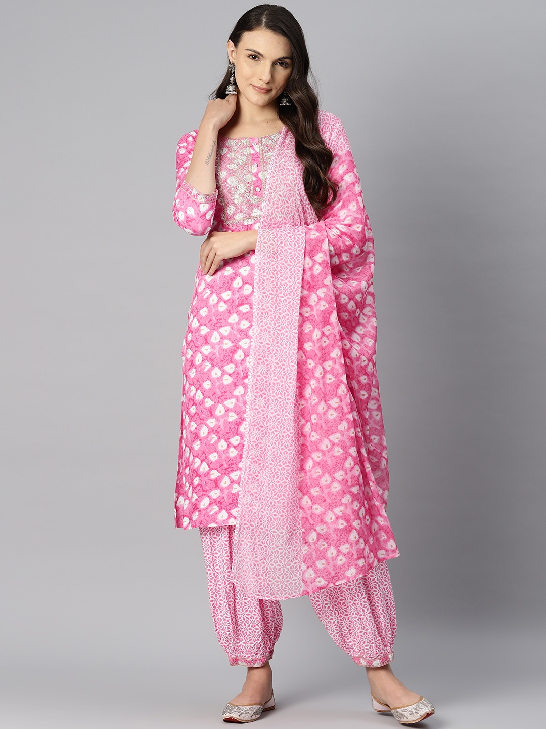 

KALINI Women Yoke Design Regular Sequinned Pure Cotton Kurta with Salwar & With Dupatta, Pink