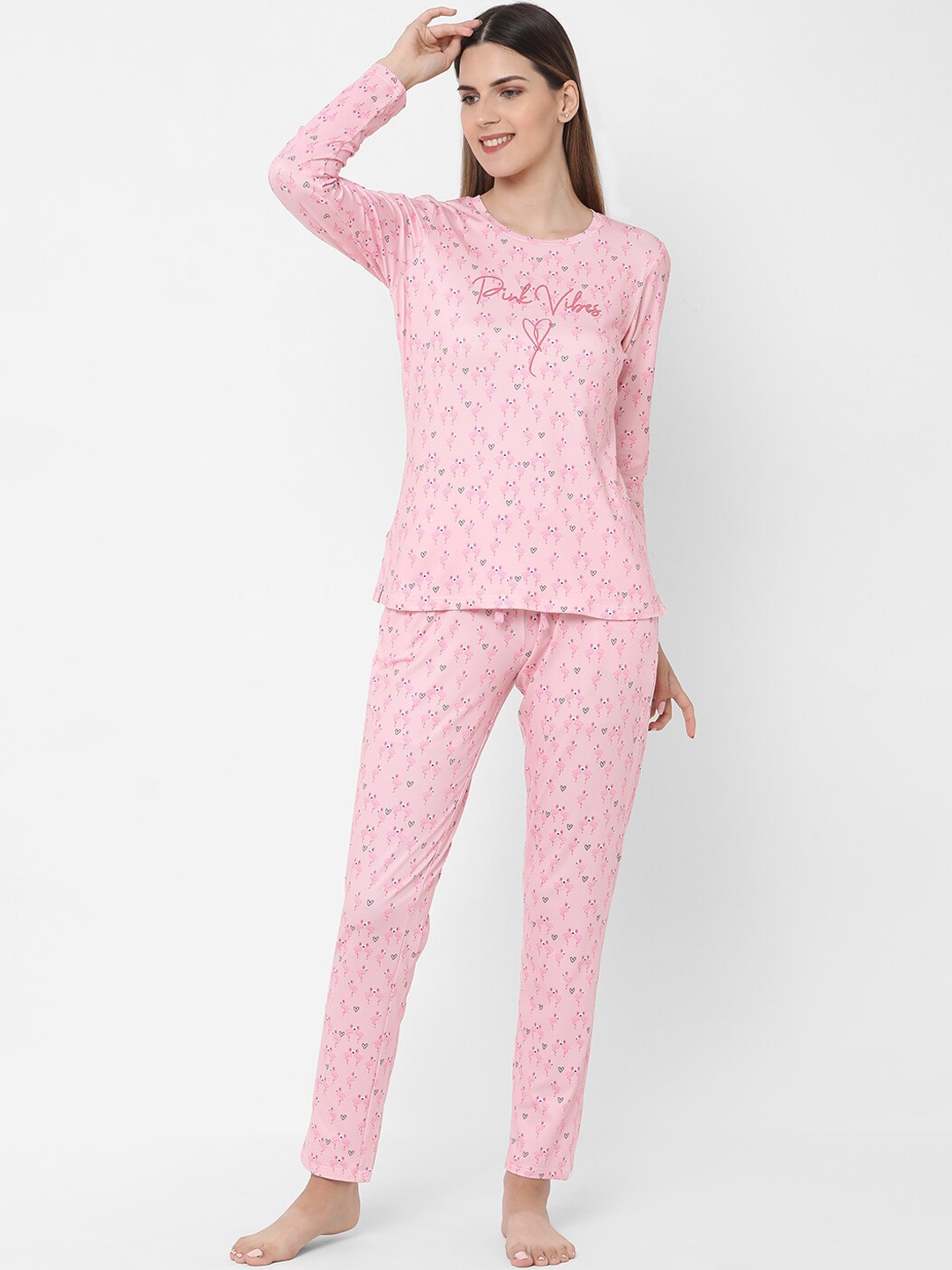 

Sweet Dreams Pink & White Conversational Printed Night suit