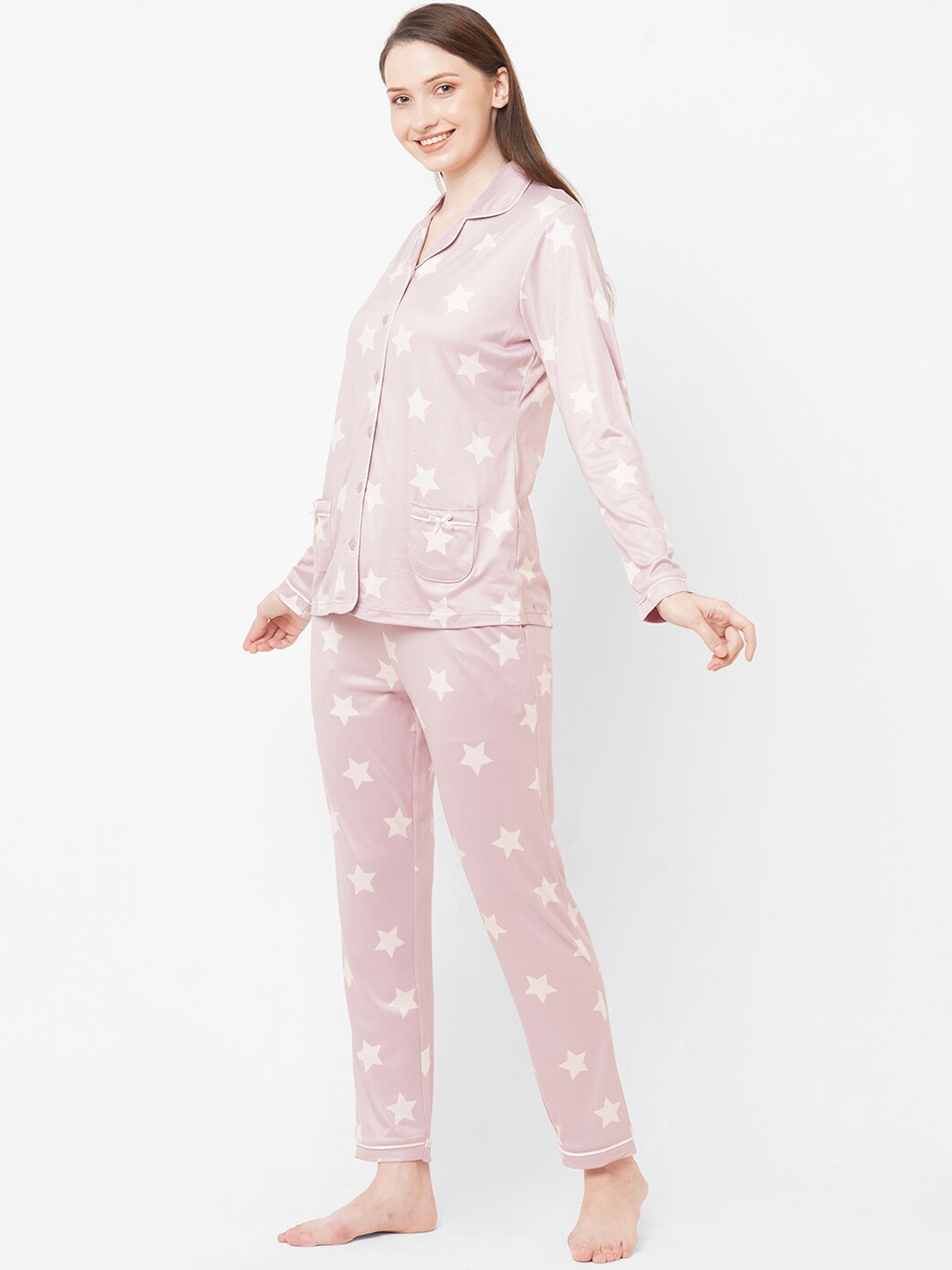 

Sweet Dreams Pink & White Conversational Printed Night suit