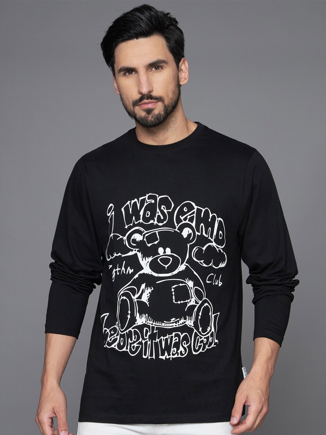 The Dry State Black & White Typography Printed Cotton T-shirt