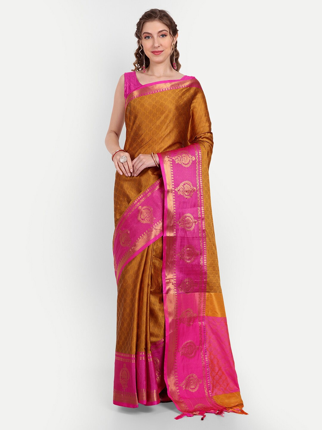 

Paramparik Textile Floral Woven Design Zari Banarasi Saree, Gold
