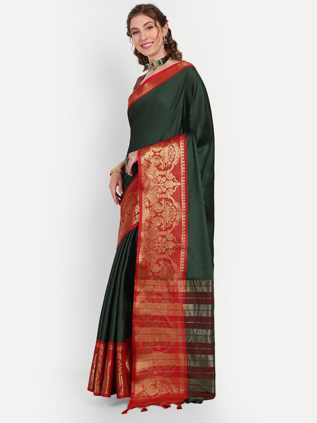 

Paramparik Textile Zari Dharmavaram Saree, Green