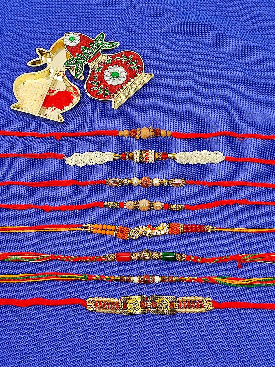 

CRAYTON Men Set Of 8 Modern Yet Traditional Beaded Rakhi, Gold