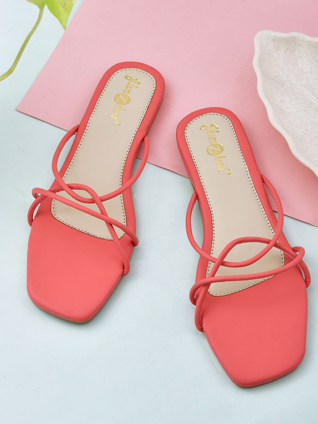 

GLAMZKART Strappy Open Toe Flats, Peach