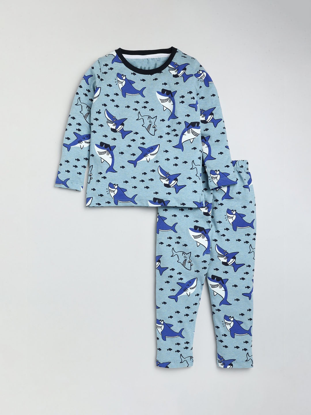 

YK Boys Conversational Printed Night Suits, Navy blue