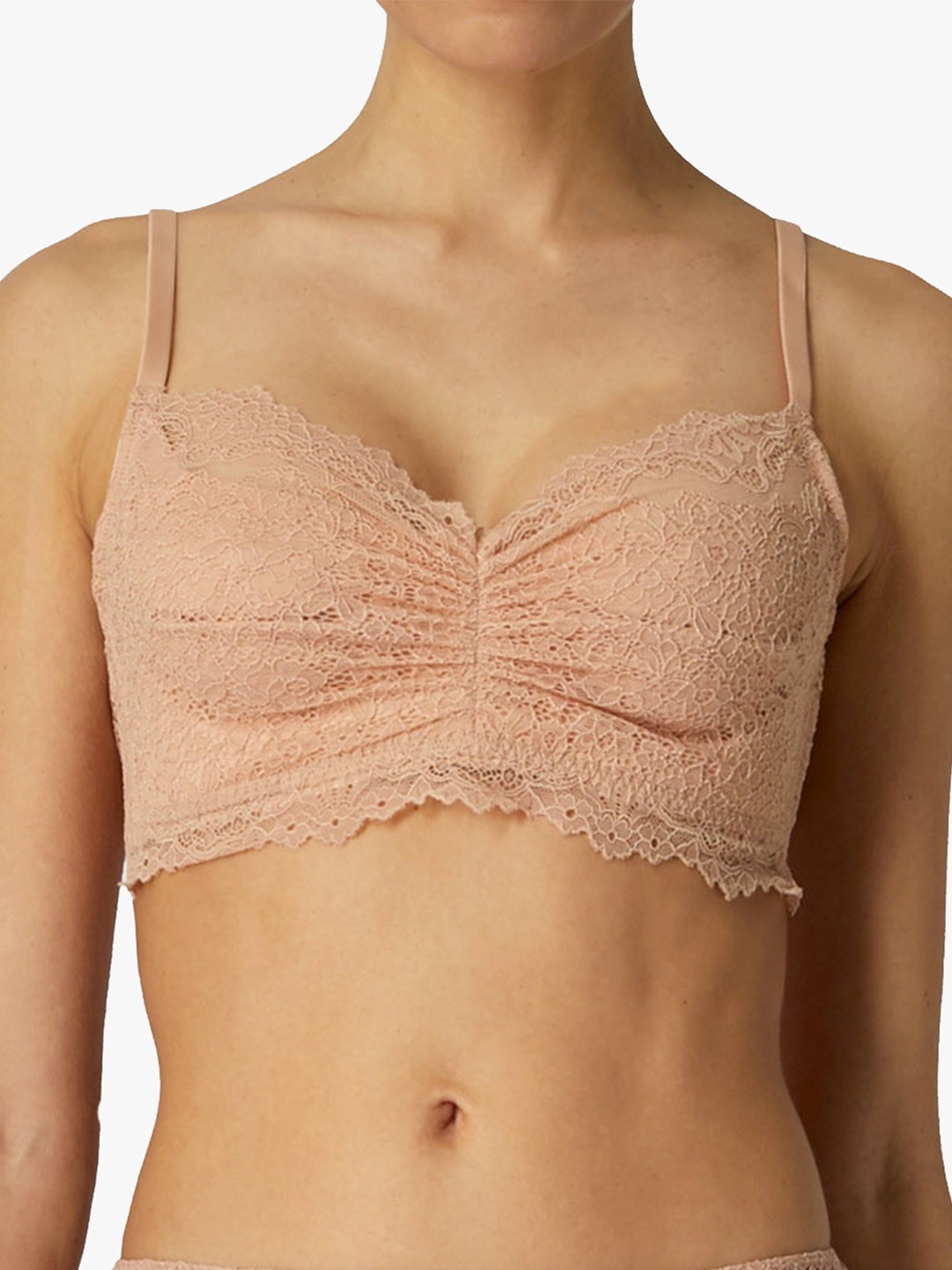 

YAMAMAY Floral Lace Bra Medium Coverage Lightly Padded, Beige