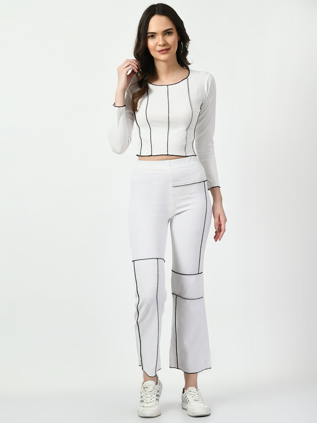 

CLAFOUTIS Self Designed Detail Top & Trousers Co-Ord Set, White