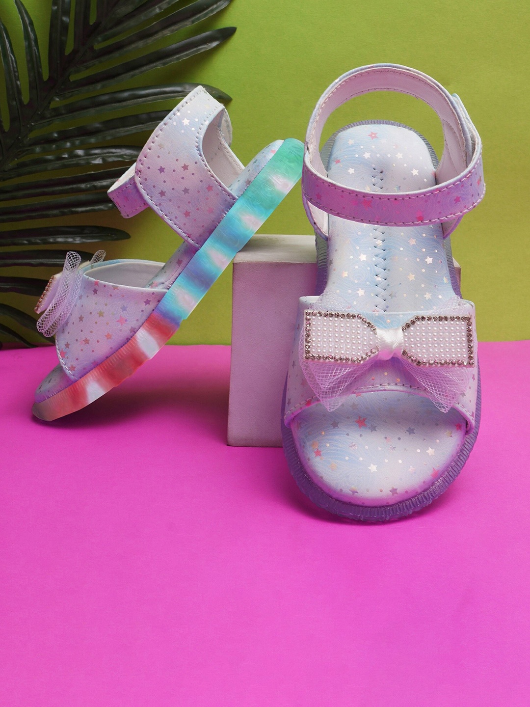 

LNG Lifestyle Girls Bow Embellished LED Open Toe Flats, Blue