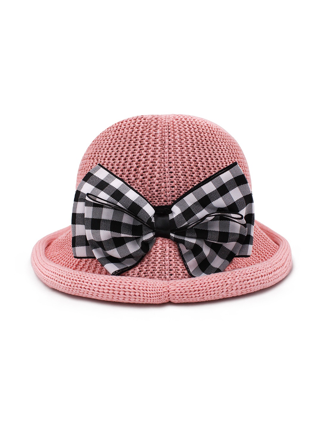

JENNA Kids Cloth Check Bow Breathable Sun Protection Hat, Pink