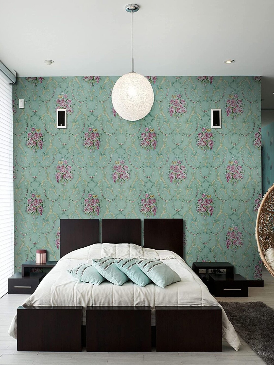 

ANNA CREATIONS Green & Pink Floral Printed Removable Peel and Stick Wallpaper