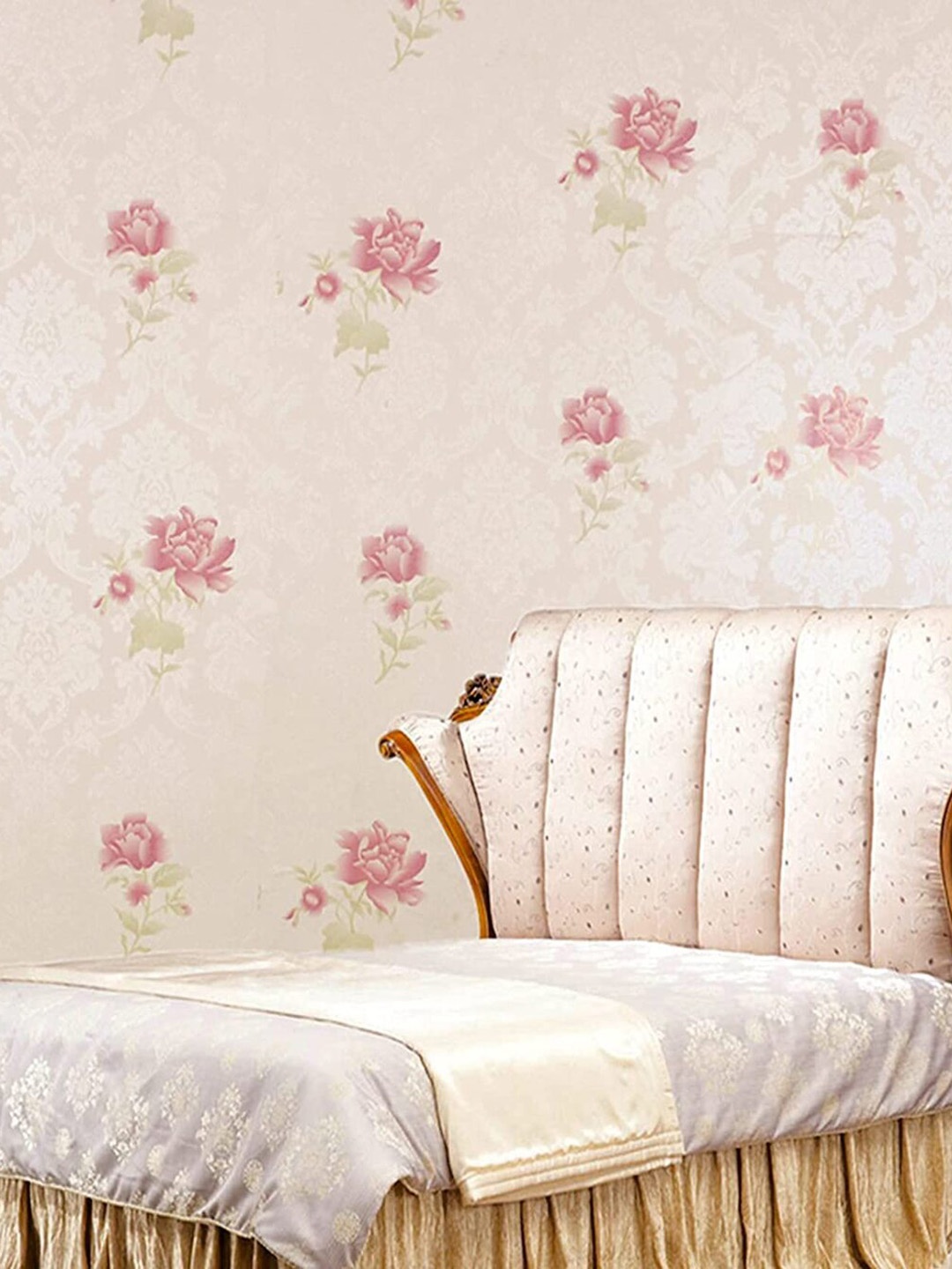 

ANNA CREATIONS Beige & Pink Floral Printed Removable Peel and Stick Wallpaper