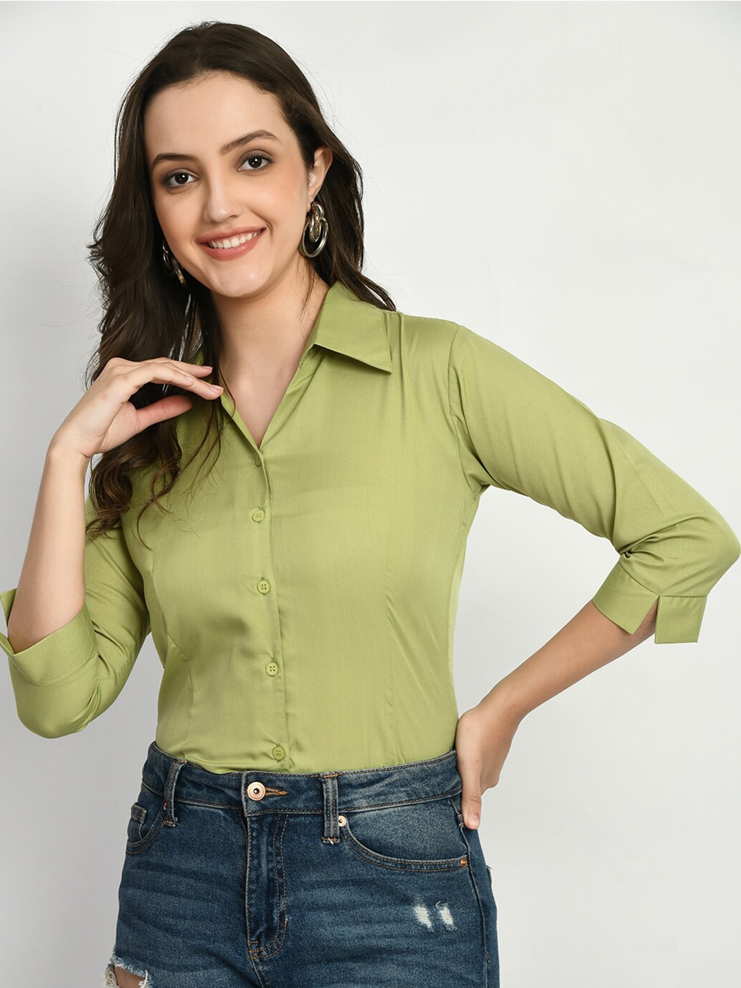 

Akshatani Comfort Spread Collar Casual Shirt, Olive