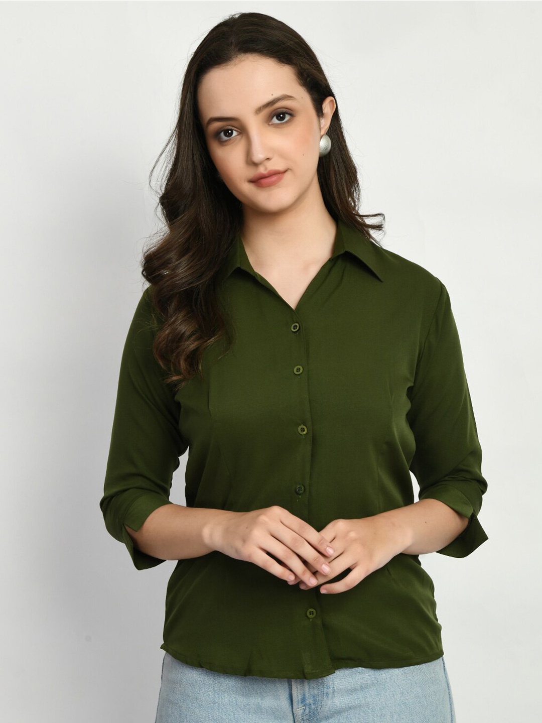 

Akshatani Comfort Spread Collar Casual Shirt, Green