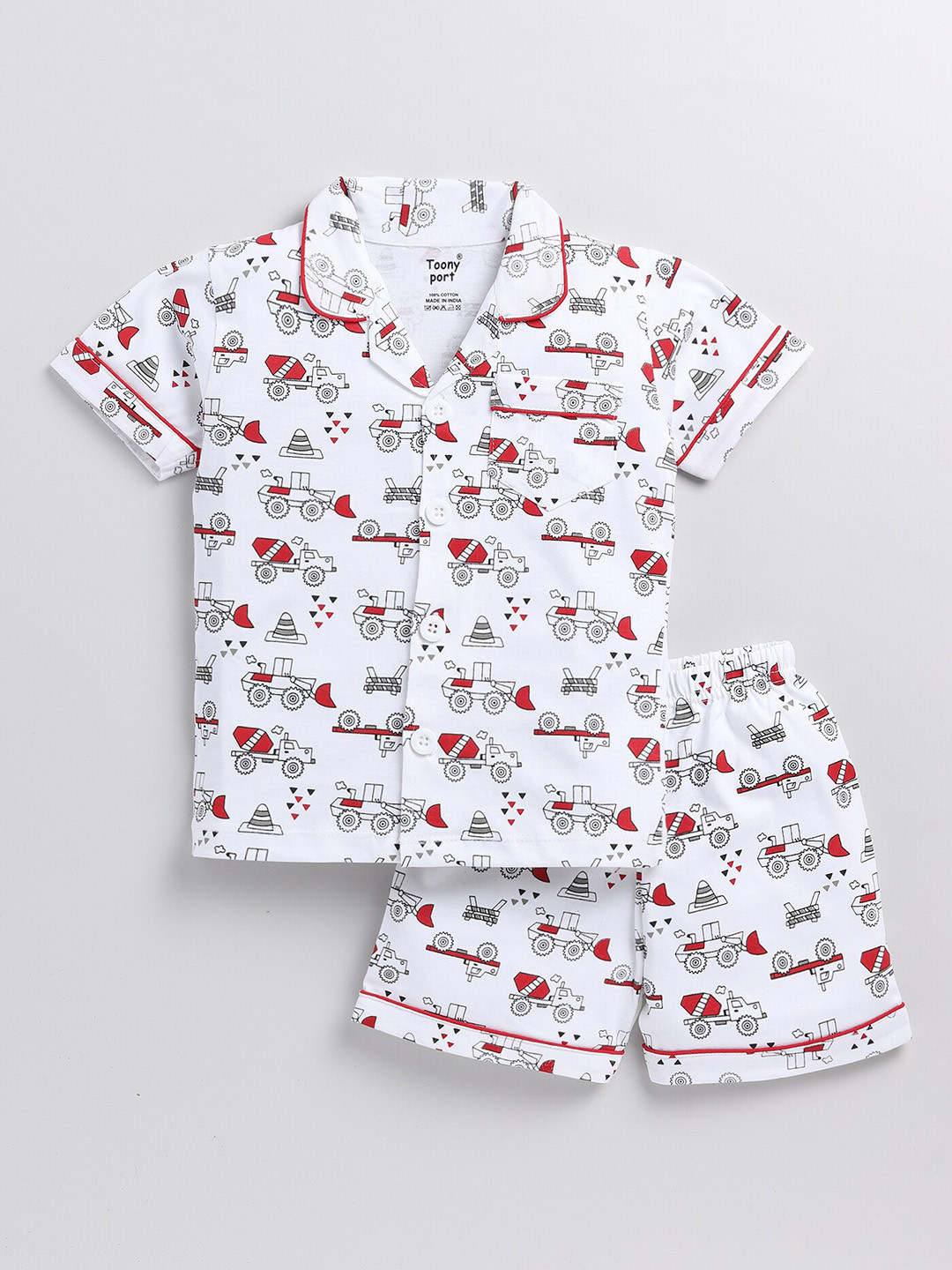 

Toonyport Boys Printed Cotton Night suit, White