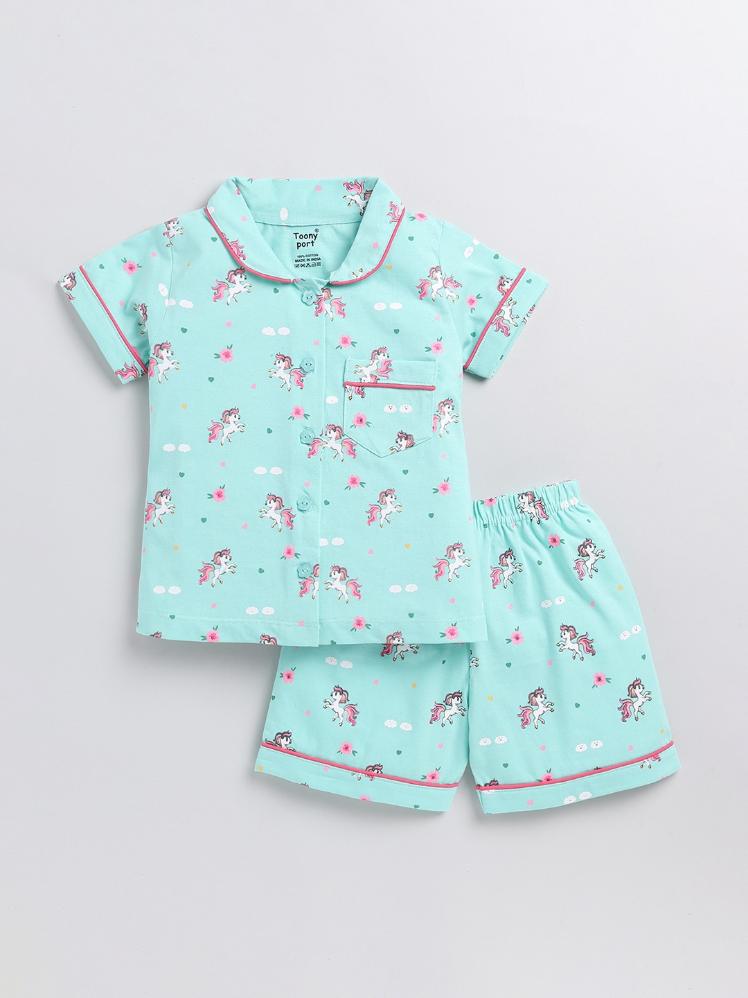

Toonyport Girls Conversational Printed Pure Cotton Shirt With Shorts, Blue