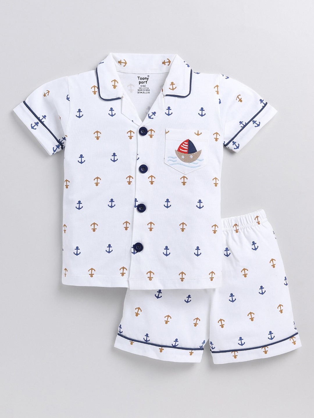 

Toonyport Boys Conversational Printed Pure Cotton Shirt With Shorts, White