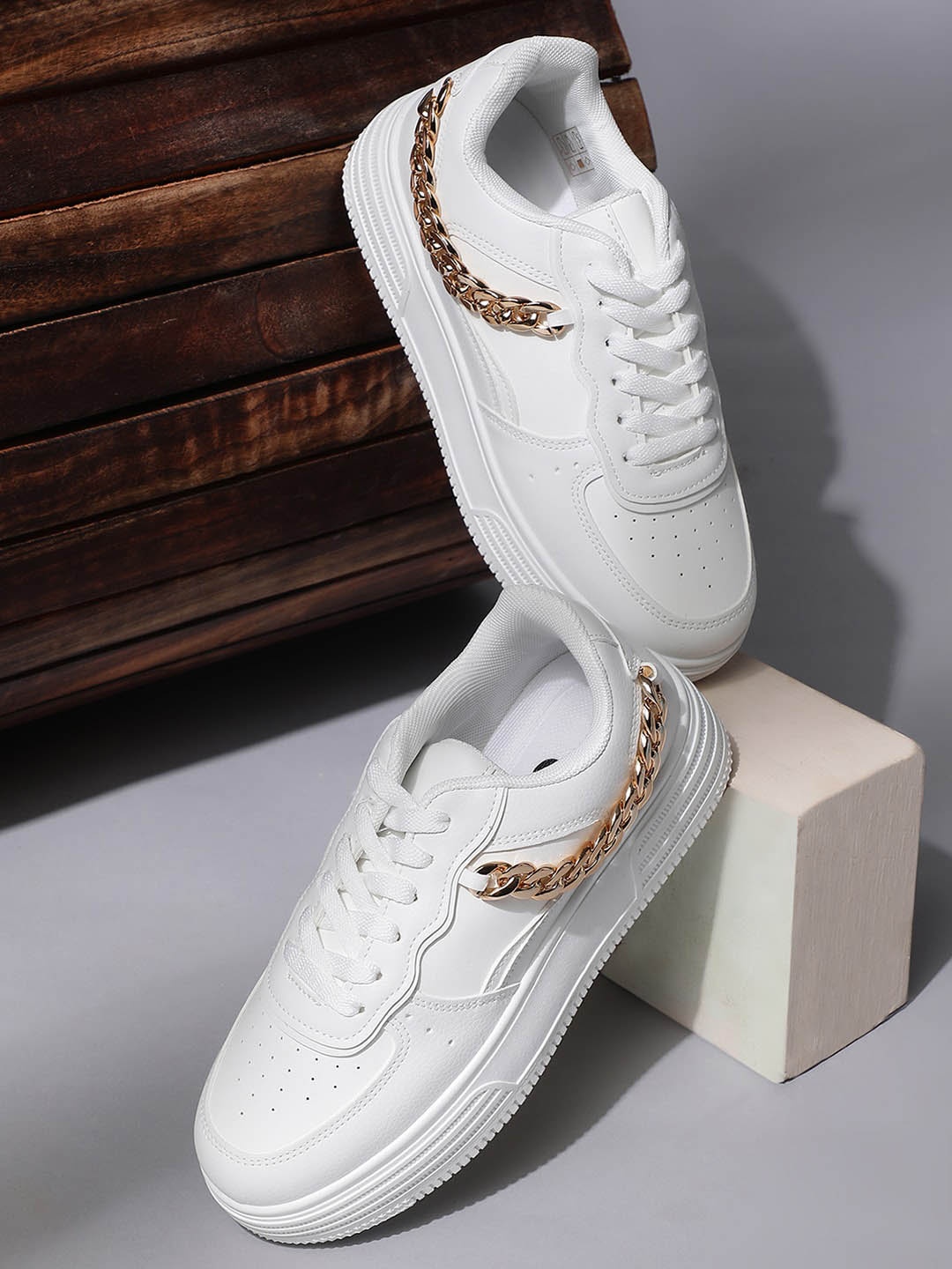 

Goldstar Women Chain Embellished Sneakers, White