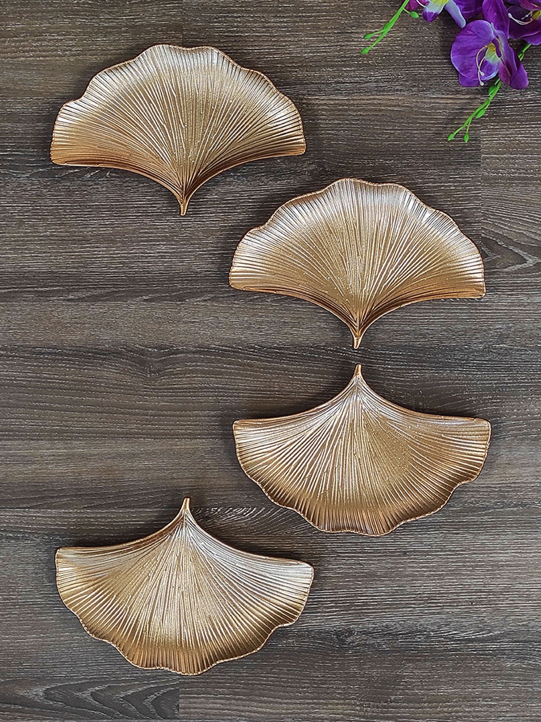 Art Street Gold Toned 4 Pieces Textured Wooden Wall Decors