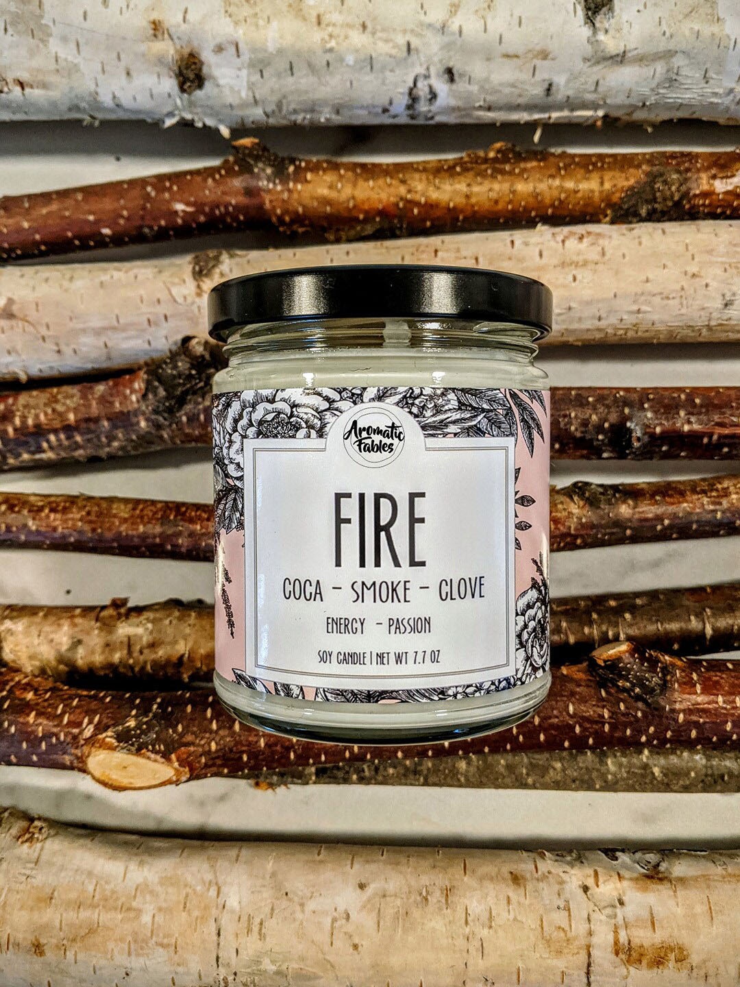 

Aromatic Fables Elements of Nature Fire White & Black Coca Scented Jar Glass Candle